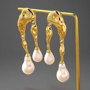 Alexis Bittar Gold and Pearl Dangle Earrings